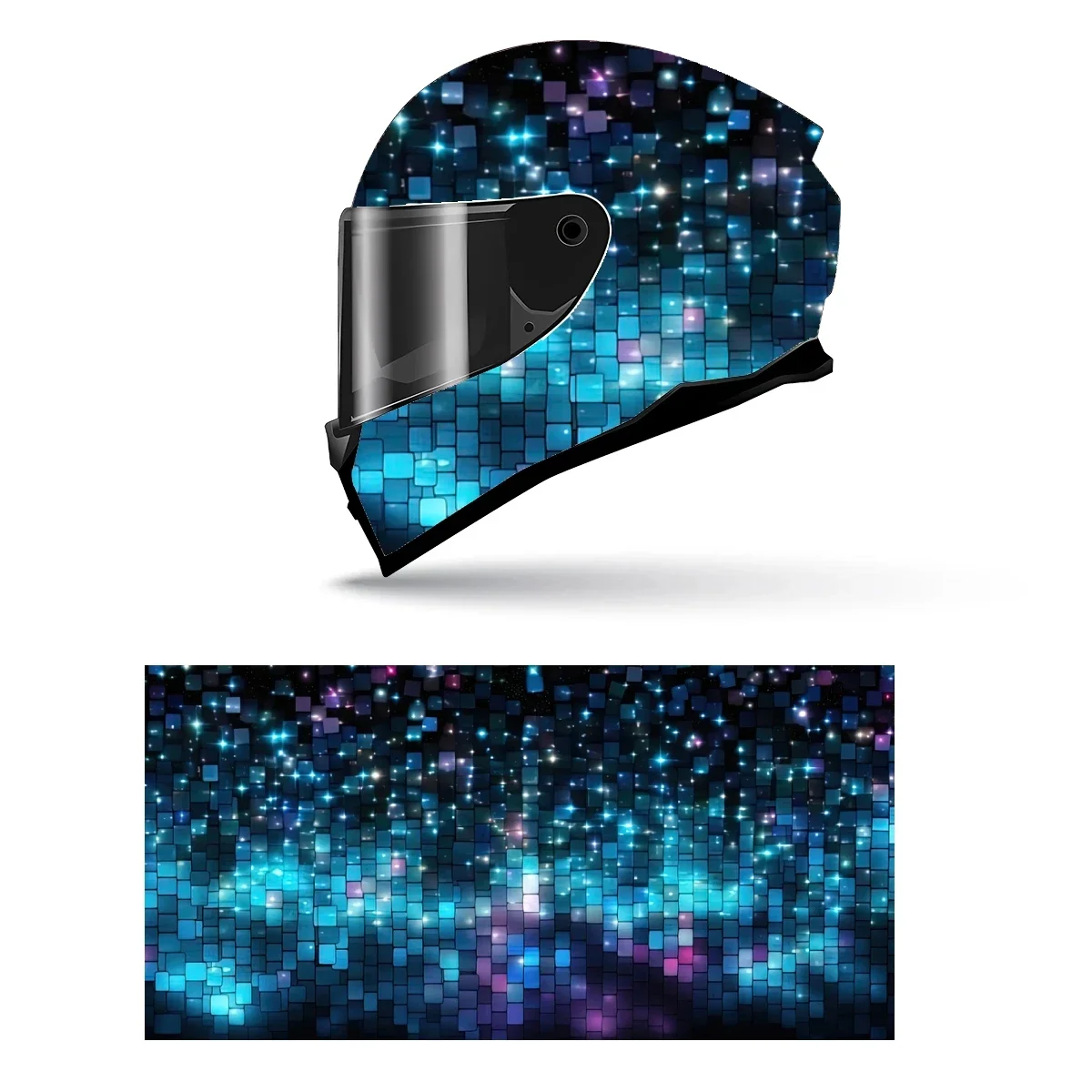 

Blue Pixel Pattern Full Helmet Wrap Sticker Motorcycle Helmet Racing Graphic Decal Vinyl Wrap Helmet Decorative Sticker