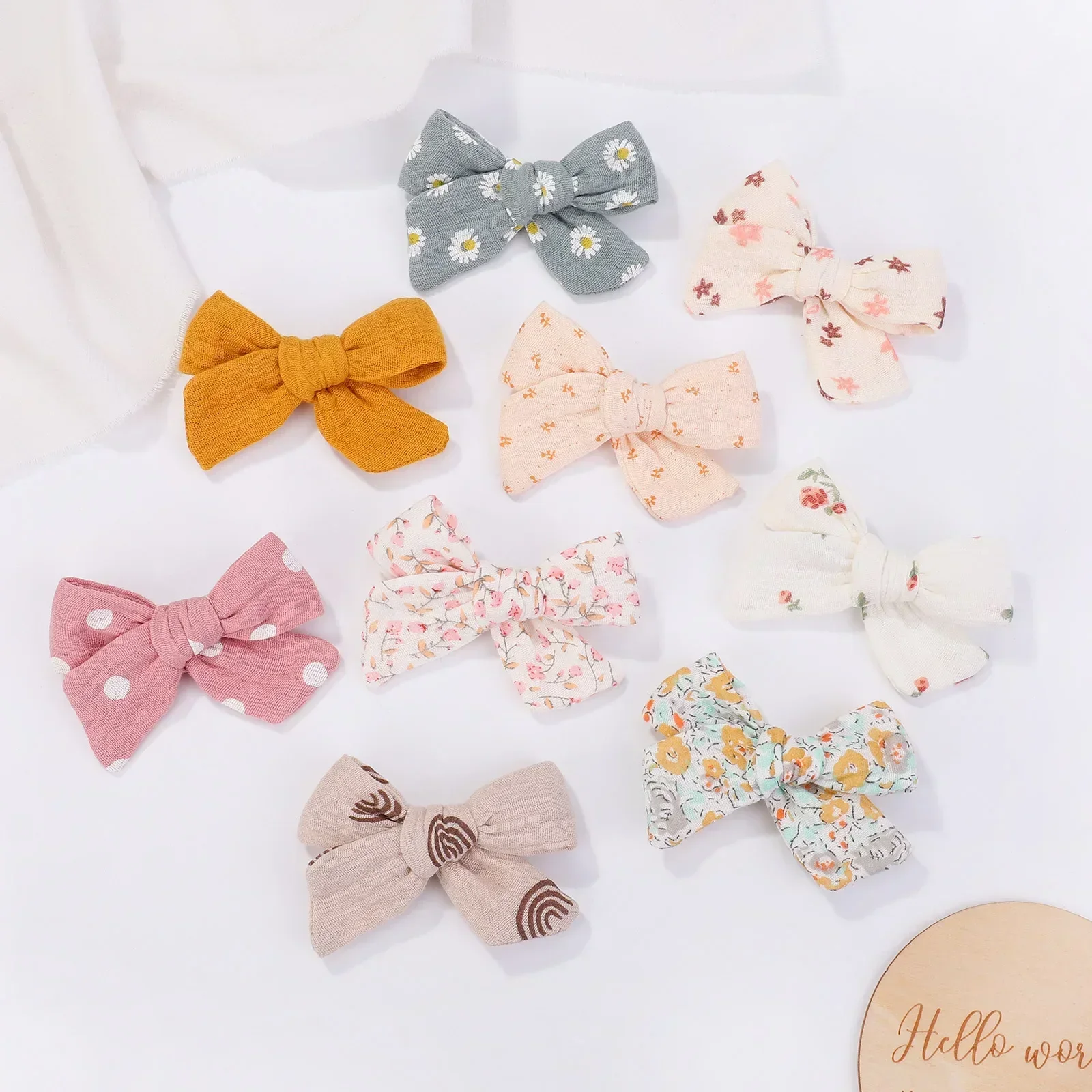 2Pcs/Set New Wrapped Bow Kids Hairpin Soft Cotton Hair Clips Baby Toddler Cute Printed Bowknot Handmade Hair Accessories