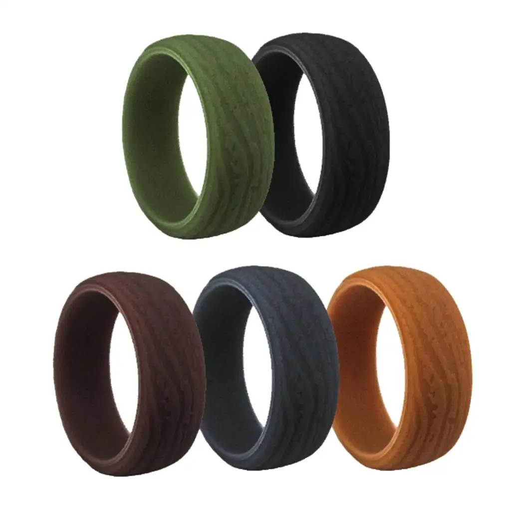 Unique Silicone Men’s Ring Bark Pattern Durable Wedding Band Comfortable Flexible Rings for Daily Wear Size