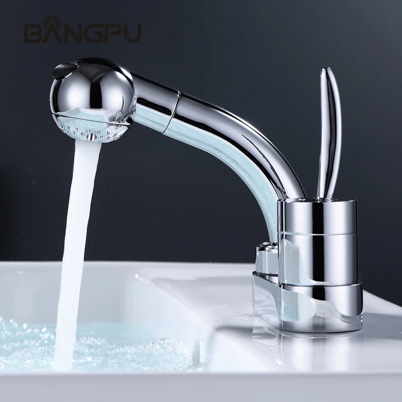 

Modern Pull Out Sink Faucet Modern Double Modes Bathroom Sink Faucets Deck Mounted Single Handle Cold Hot Mixer Taps Chrome