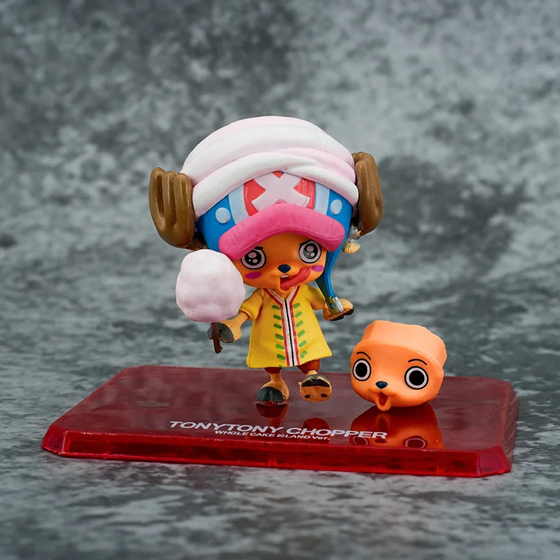 One Piece Kawaii Cotton Candy Cake Ilha Figura de Ação, Tony Tony Tony Chopper, Modelo Anime, Enfeites em PVC, Coleção Figura, Presentes de Brinquedo, 7cm