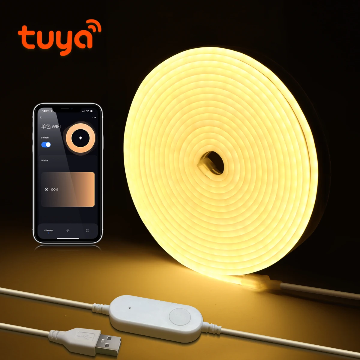 Tuya Smart Life USB LED Neon Light Strip WIFI Control DC5V SMD2835 120LEDs/M Elastyczna lampa liniowa Współpracuje z Alexa Google Home