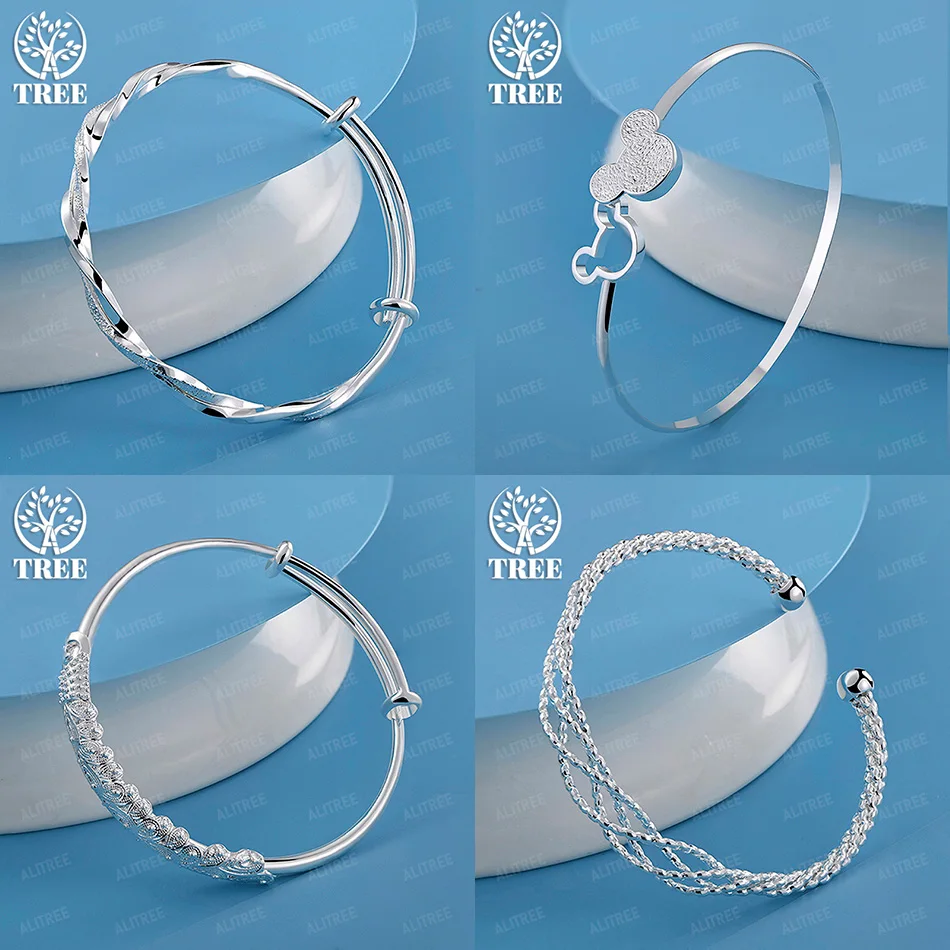 

Classic 925 Sterling Silver Peacock Mickey Braided Round Adjustable Bangles Women Fine Jewelry Accessories Engagement Party Gift