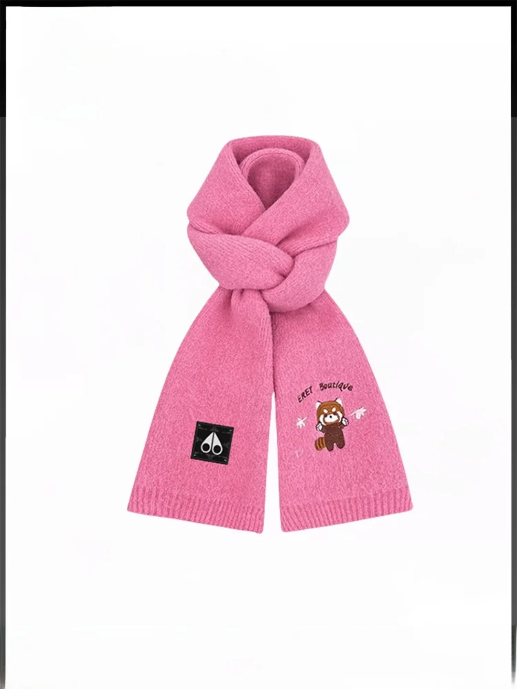 ムースキングシップ刺繍ウールスカーフ女性のファッショナブルな暖かいクリップ秋冬多用途かわいいアライグマデザイン
