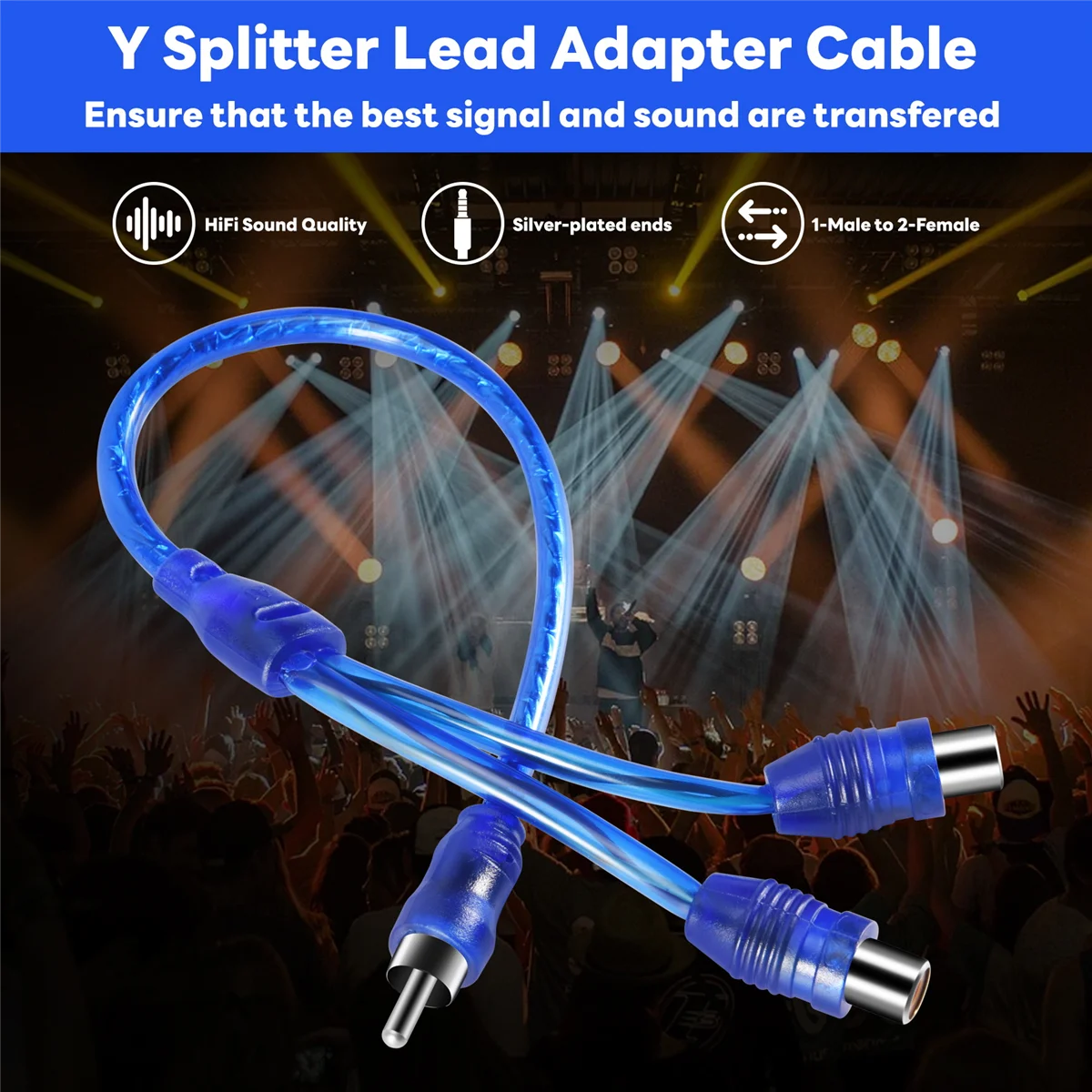 2x RCA Phono Y Splitter Lead Adapter Cable 1 Male To 2 Female Car Connector 30cm