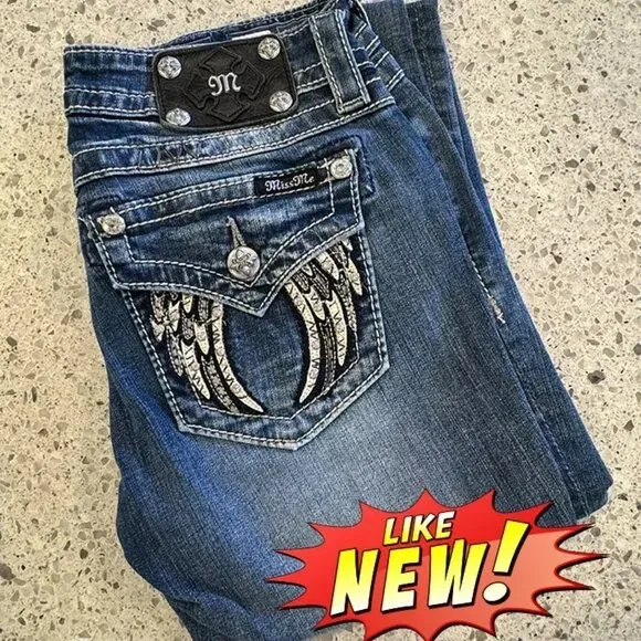 

Vintage Gothic Women Jeans Wings Blue Denim Embroidery Pattern Pocket Hip Hop Wide Pants Streetwear Harajuku Y2K Washed Pants