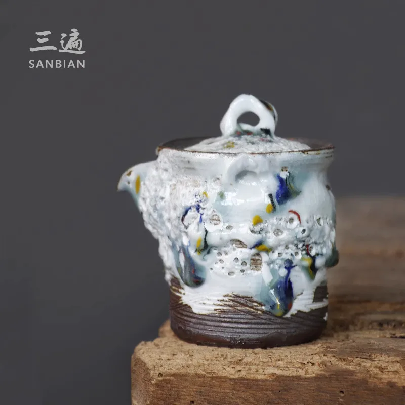 Three Times Jingdezhen Pure Handmade Zhiye Kiln Turned Treasure Vase Teapot Cer Ball Hole Filter Iron Body Coarse