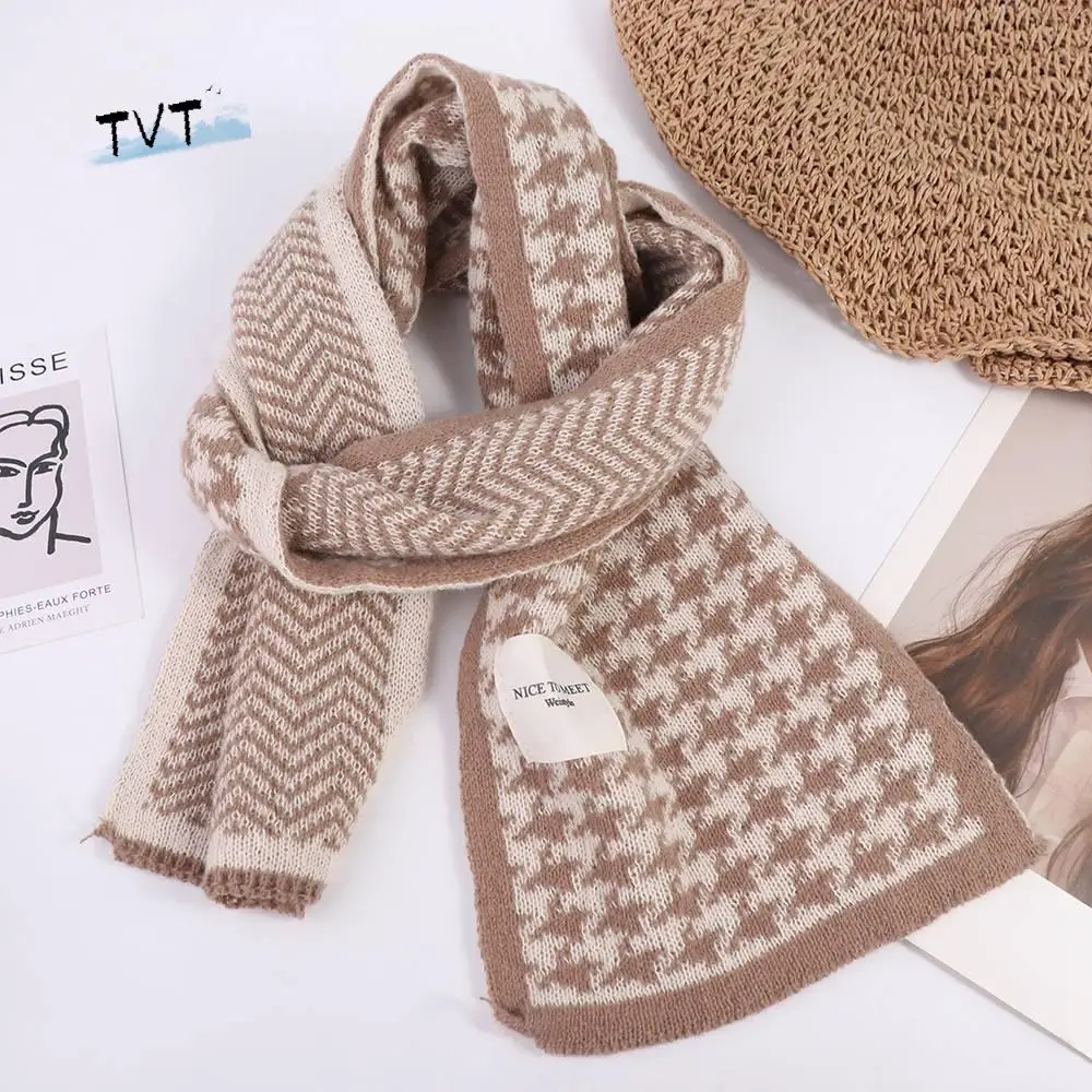 

Cute Patchwork Plaid Knitted Scarf Letter Wraps Long Warm Lattice Shawl Simple Soft Winter Neck Scarf Female/Girls