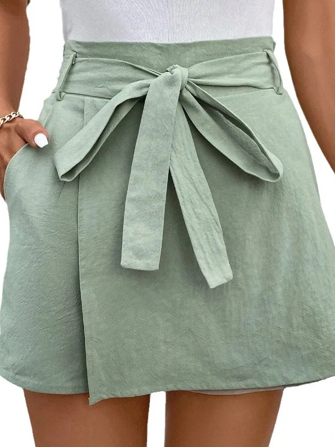 ハイウエスト レースアップ カラフル カジュアル ストリート系 ゆったり ルーズフィット ポリエステル繊維 ストレートレッグパンツ レディース