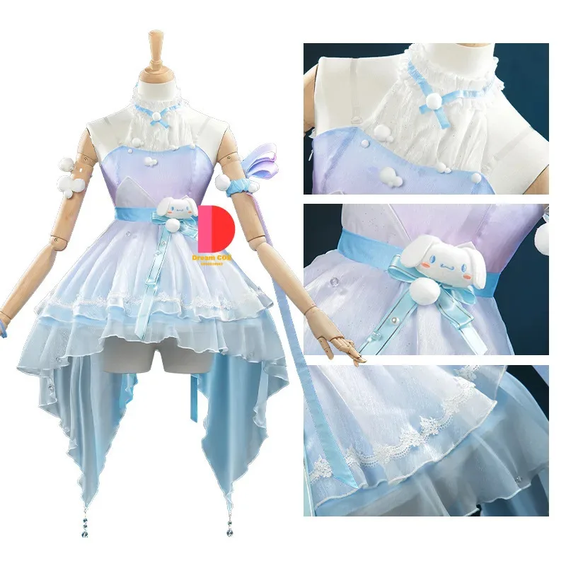 CyHonor of Kings Yao juego de piel de perro de orejas grandes disfraz de Cosplay Ull conjunto de ropa de mujer lindo y hermoso vestido azul
