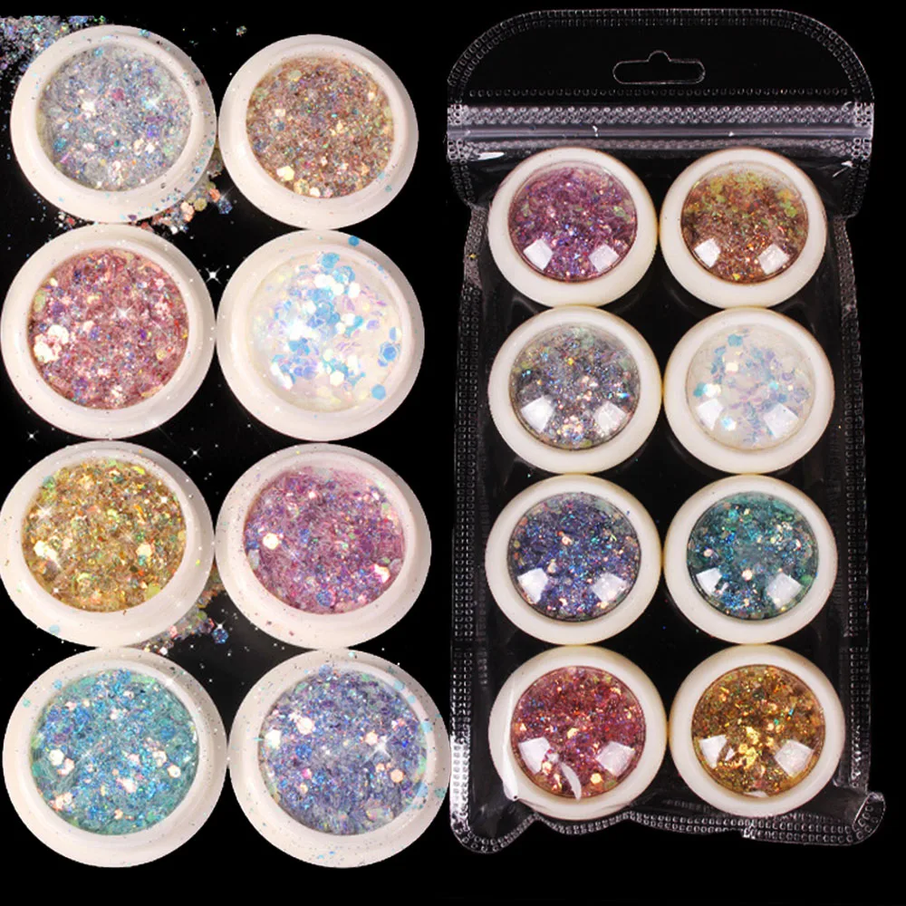 8-Colors Aurora Mermaid Chunky Hexagon Nail Sequin Shining Mixed Nail Glitter Flakes Irregular Paillette Mermaid Sparkly Flakes