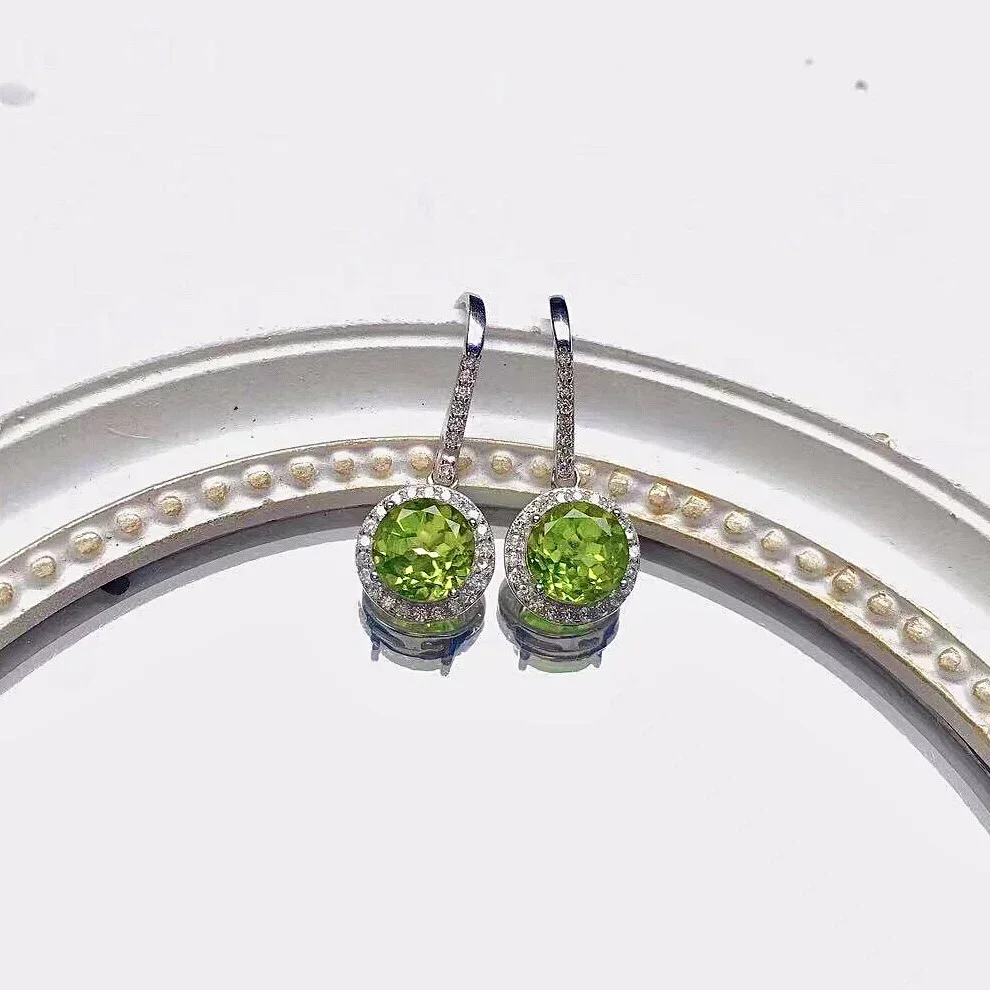 Natural Peridot Drop Earrings 925 Silver Peridot Earrings Gift for WomanSmall Cute Gemstone Hook Earrings for Young Girl 8mm