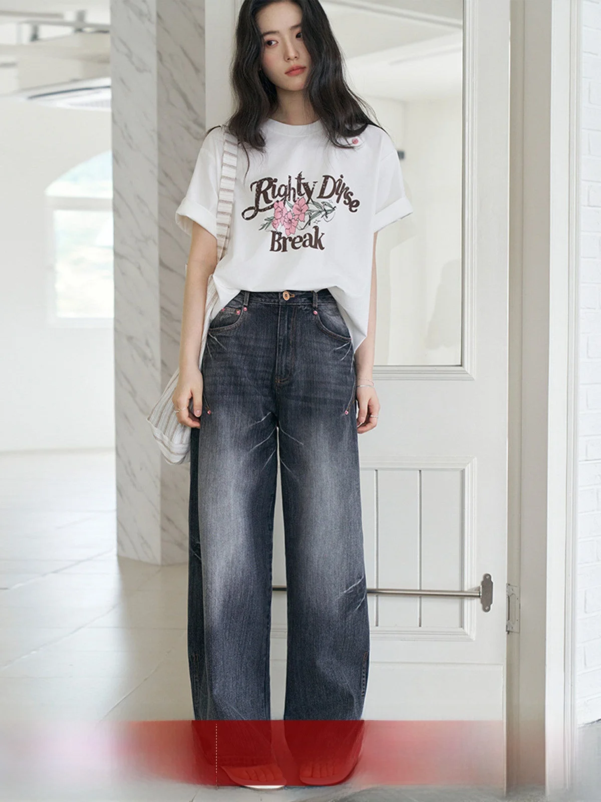 

Женские широкие джинсы MoZa Grey Washed Vintage, свободные прямые брюки в пол, с высокой талией, для повседневной носки, весна-лето