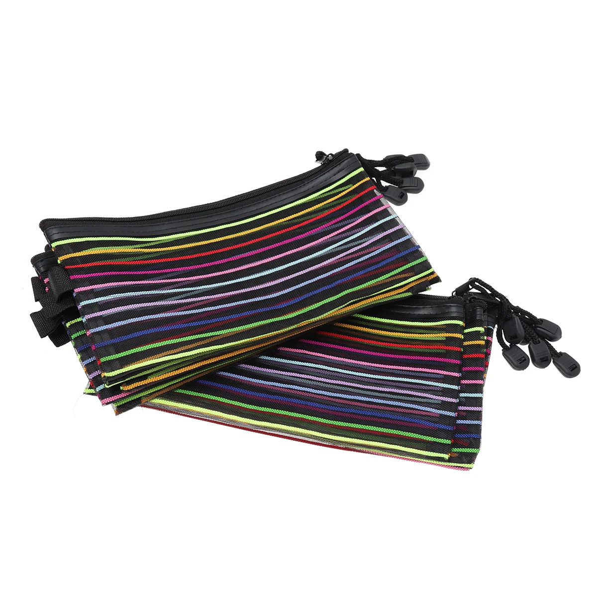 12 PCS Clutch Bag Rainbow Stripes Pouch Mesh Storage with Zipper Colorful Student Pencil Case