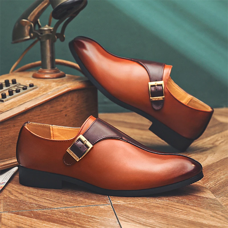 Size 38-46 Luxury Designer Shoes for Men Fashion Men Dress Shoes Solid Color Wedding Shoes Male Buckle Designer Men Leather Shoe