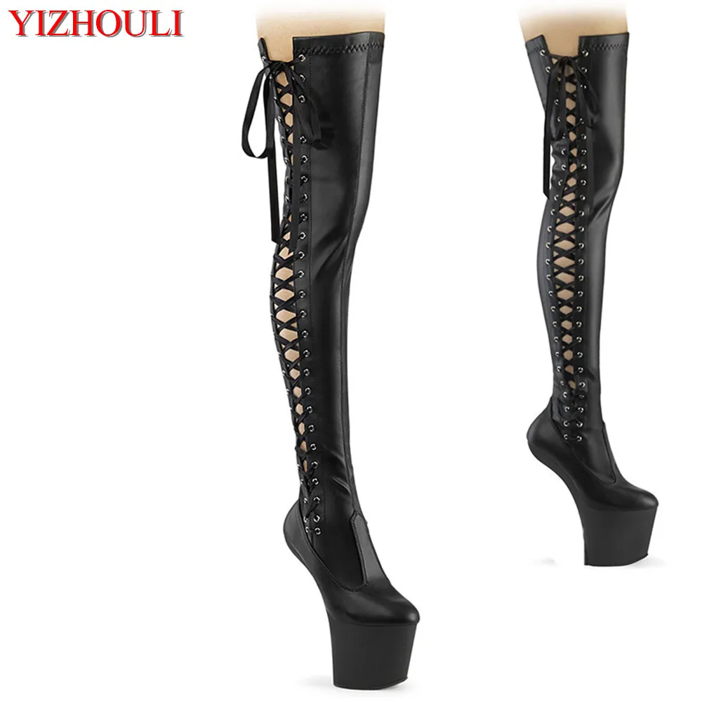 

20cm pole dancing heels with side lace-up, heelless waterproof platform over-the-knee boots for female the dance shoes