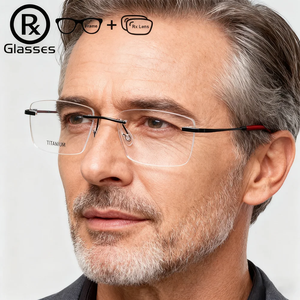 

B Titanium Prescription Glasses Men Optics Rimless Eyeglasses Myopia Eyewear Reading Women