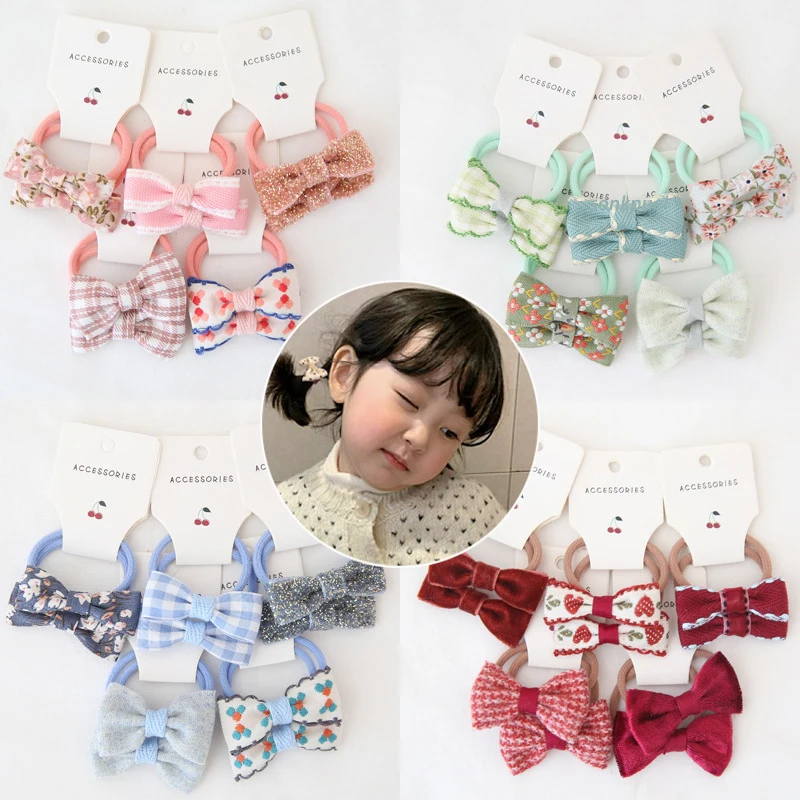 10Pcs/Lot Sweet Hair Band Girls Hair Ties Bows Elastic Rubber Band Flower Small Ball Scrunchies Baby Kids Hair Accessories