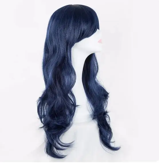 Cos-play Wig sintetis tahan panas serat panjang bergelombang kostum rambut biru tua kartun wanita Peruca pesta Salon potongan rambut