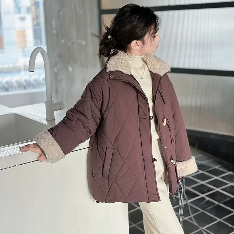 2025 New Winter Girls' Thermal Fluffy Coat Thickened Cotton Jacket for Tween Girls Stylish Thermal Winter Wear