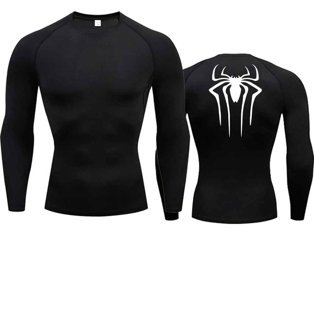 Anime Spider Compression Shirt Long Sleeve For Men Gym Fitness Sportswear Rashguard Bodybuilding Dry Fit Clothing Running Wear