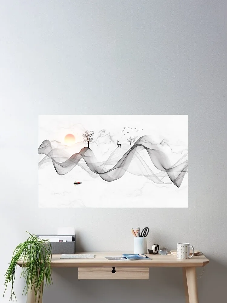 smoke painting landscape scenery, Print Art Canvas Poster, For Living Room Decor