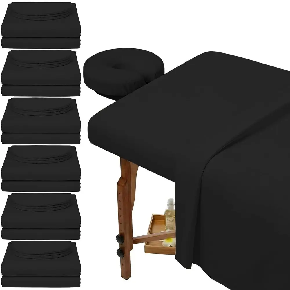 6 Set Microiber Massage Table Sheets Each Set Includes Massage Table Covers, itted Sheets, ace Cradle Covers (Black)