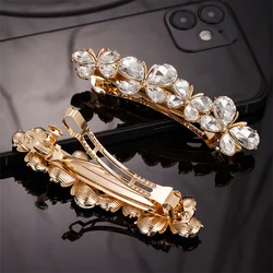 Korean grace Crystal Flower Spring Hair Clip Vintage Rhinestone Horizontal Clip Top Clip Elegant Mom Fashion Hair Accessories
