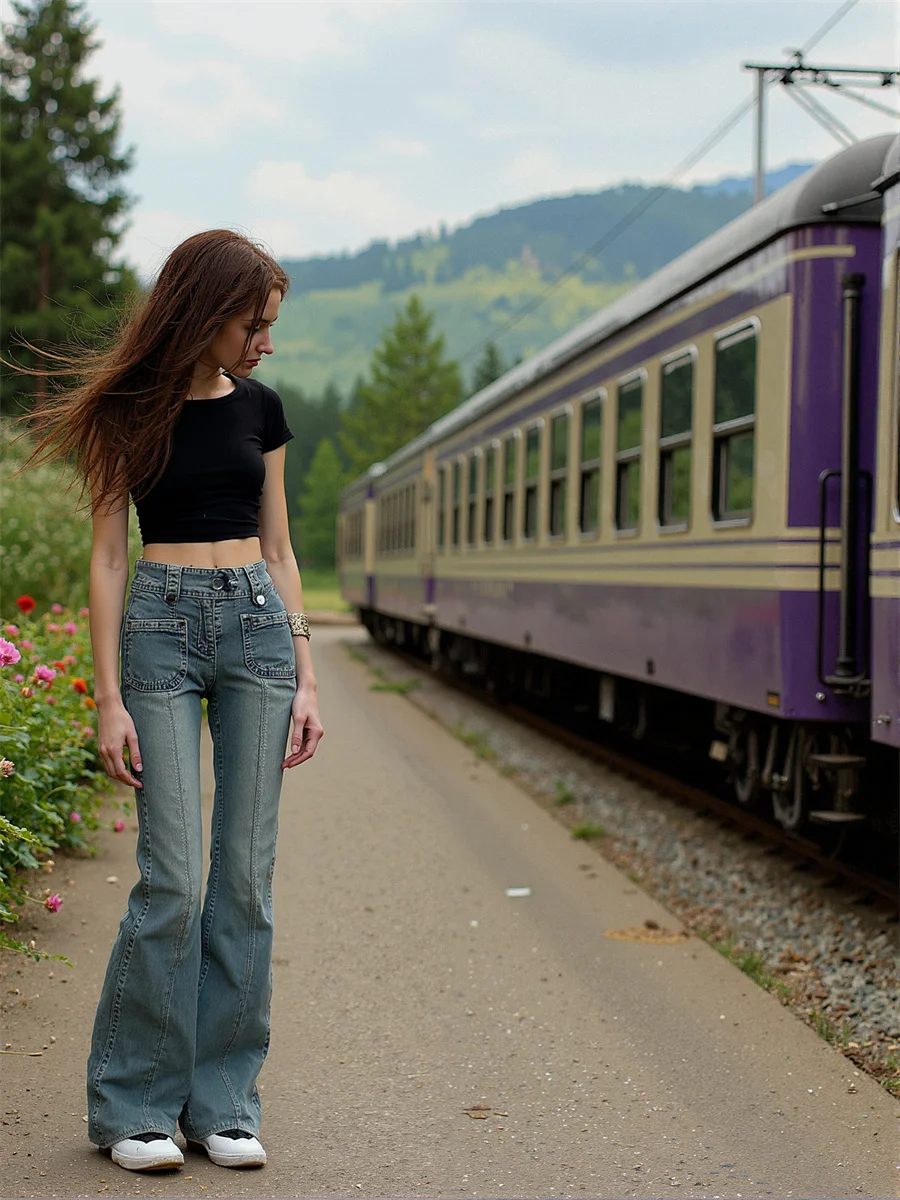 Flare Slim Skinny Floor Jeans Women Washed Frayed Hem Street Style Bandage Ruched Bootcut Pear Shaped Hip Lifting  Fit Shiny