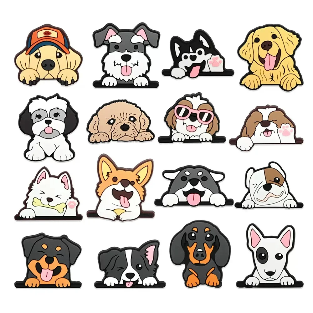16-21pcs Dog Shoe Charms For Bubble Slides Clogs Sandals,PVC Shoe Decorations Accessories Buckle For Christmas Birthday Gift