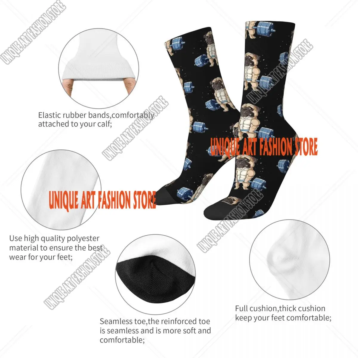 Pug Weightlifting Deadlift Fitness Gym Workout Socks Men's Women's Funny Happy Dog Socks Spring Summer Autumn Winter Socks Gift