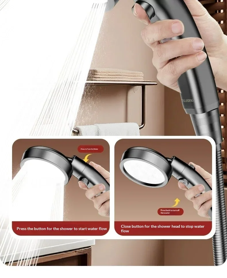 Verstellbarer Handbrausekopf mit Hochdruck-Duschsprüher und Ein-Klick-Wasserstopp-Düse für Haushalt und Badezimmer – Detail 9