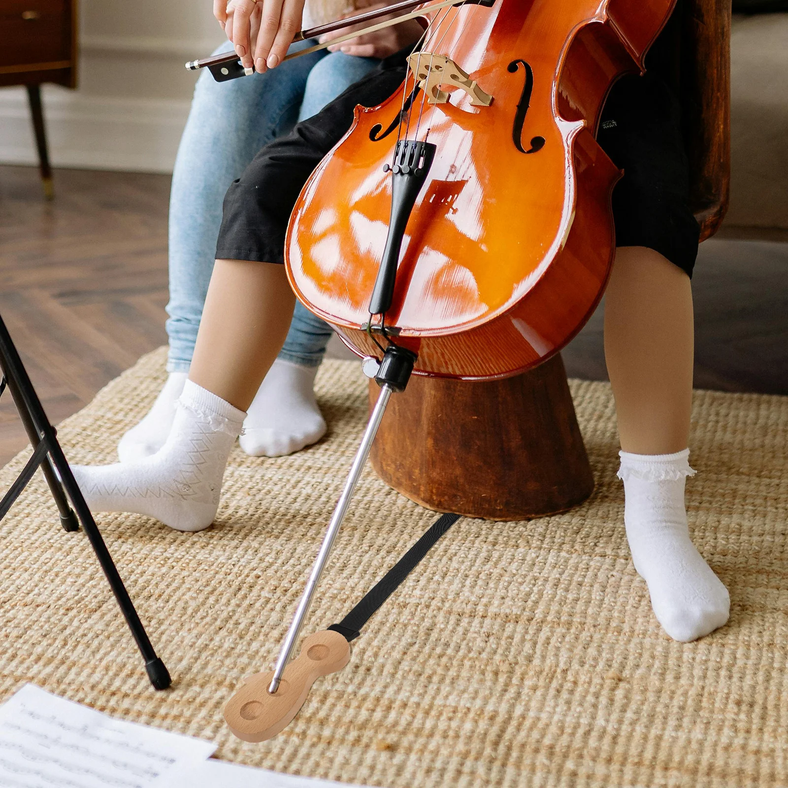 

Cello Nonslip Mat Sturdy Wooden Base Adjustable Anti Skid Endpin Anchor Holder Cello End Pin Rest Nonslip- Stopper Rest Stand