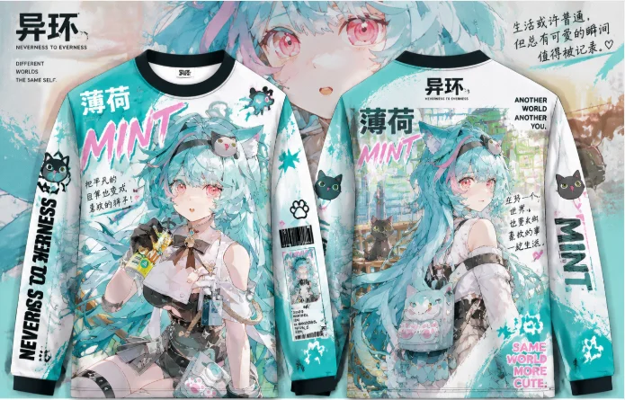 Neverness to Everness Mint Long Sleeve T‑Shirt Full Print Double‑Sided Game Character Graphic Unisex Casual Anime Streetwear Tee