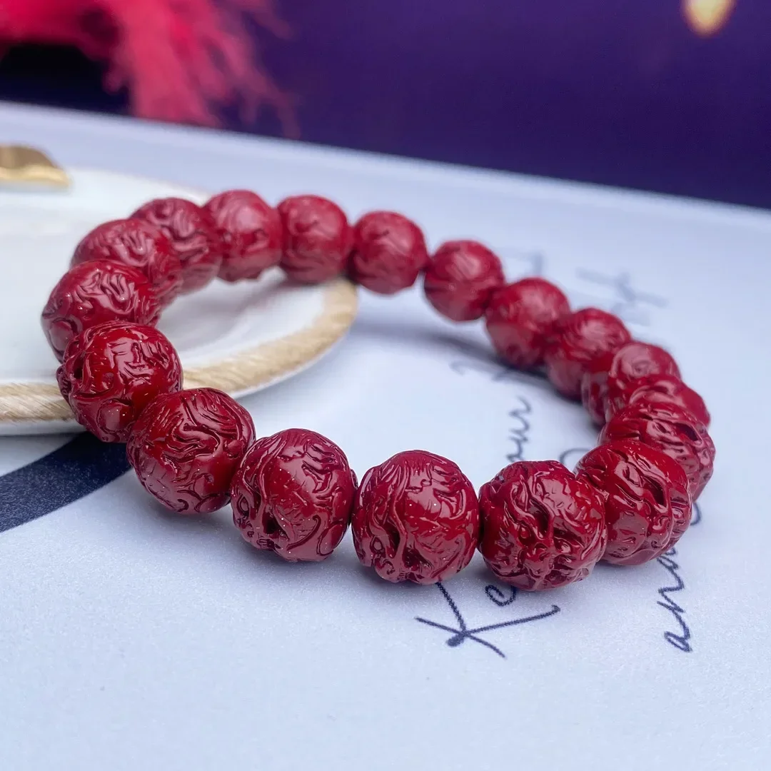 Raw Ore Cinnabar Purple Gold Sand National Style Couple Bracelet Low Content 18 Arhat Beads Retro Handstring for Men and Women