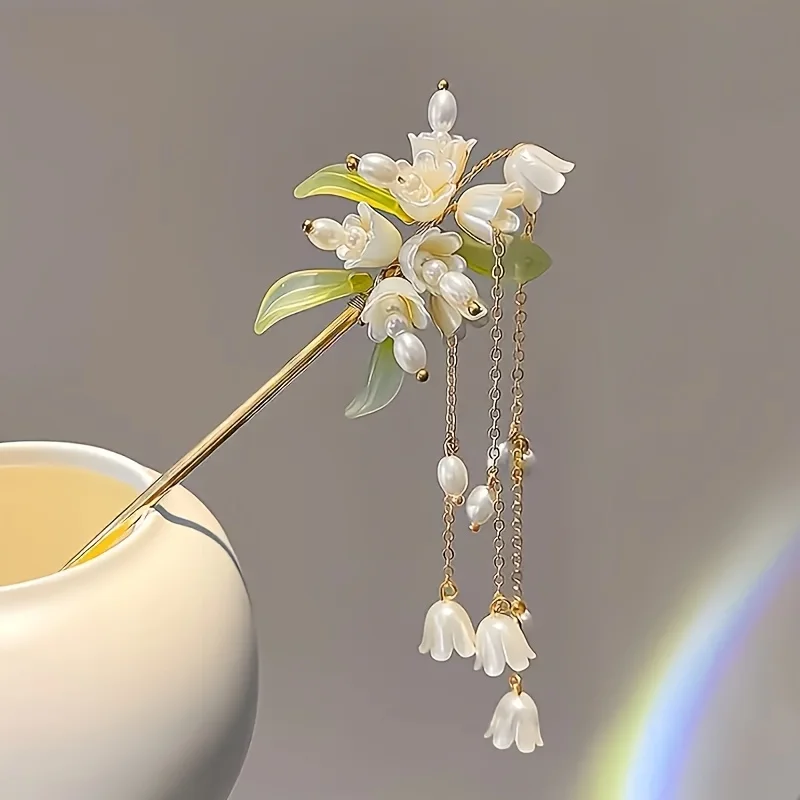 

Magnolia Hairpin Ancient Style Hairpin Hanfu Headdress Women's Cheongsam Hair Accessories Fringed Pearl Metal Hair Hairpin Step Shake Hostels
