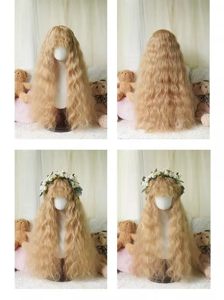 80cm Mori Girl Długa falista brązowa peruka z grzywką Syntetyczna Lolita Cosplay Puszysta naturalna żaroodporna peruka do włosów na codzienną imprezę