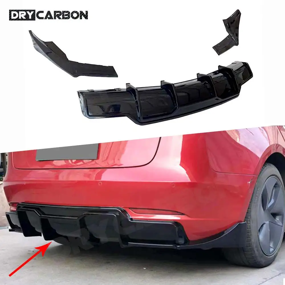 

ABS Gloss Black Car Rear Bumper Diffuser Rear Splitters Lip Flaps for Tesla Model 3 2017+ Rear Lip Splitters Spoiler Side Aprons