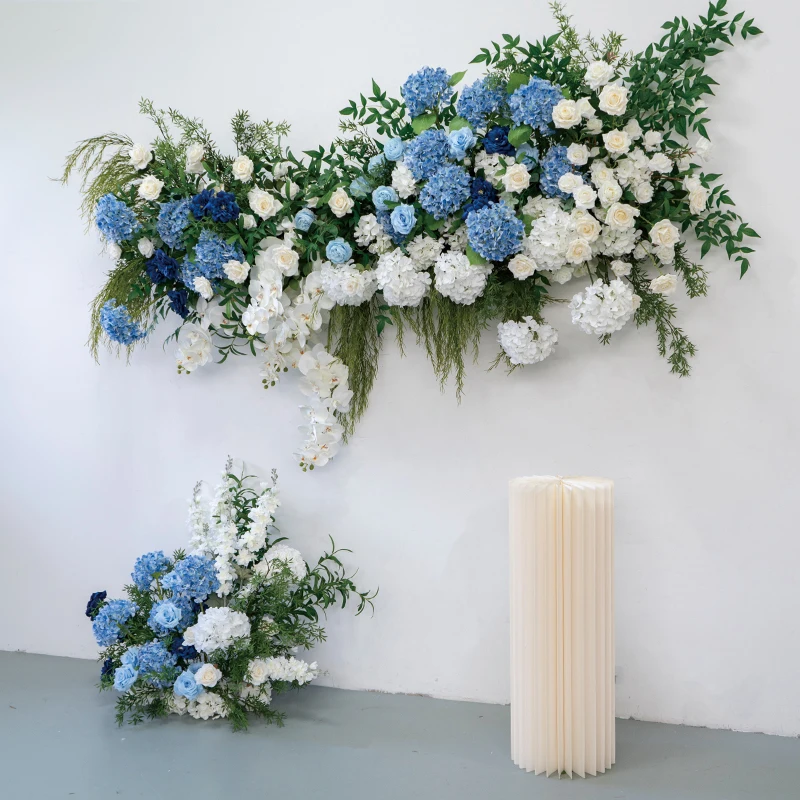 Home Decoration Customized Greenery Style Blue White Rose Hydrangea Floral Arrangement Hang Flower for Wedding Party Decor Props