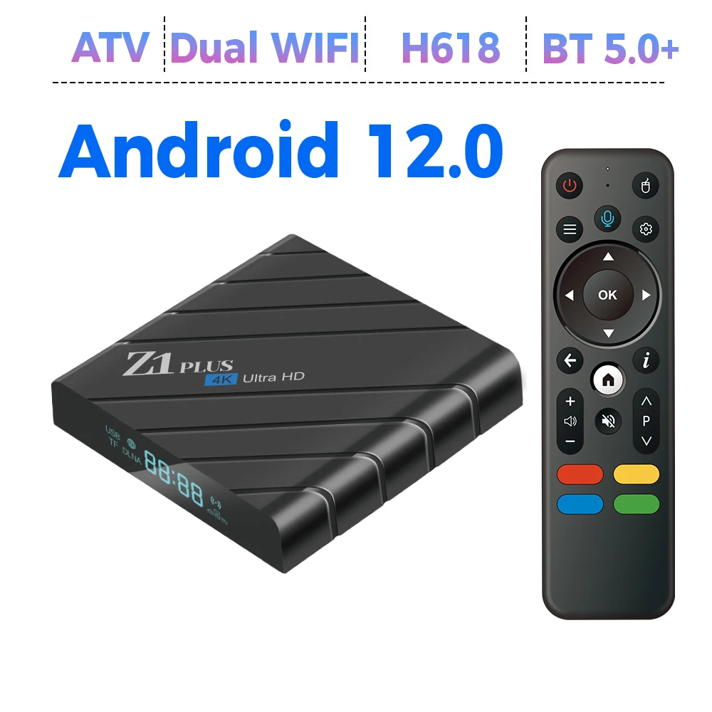 

TV Box Z1 Plus Smart Android 12.0 Allwinner H618 Dual WIFI Remote Streaming Media Player Google Assistant 2GB 16GB 8K HDR ATV