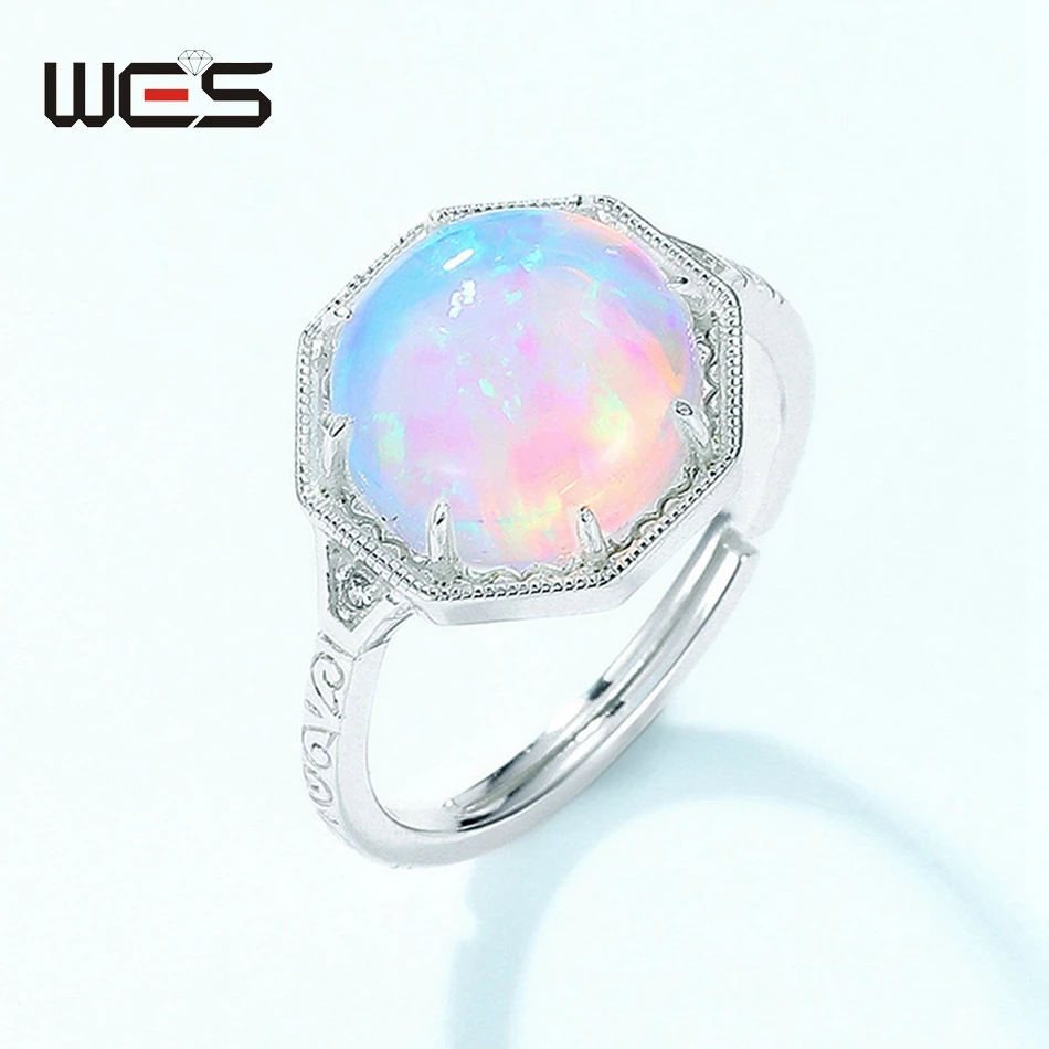 WES 925 Sterling Silver Open Rings For Women Lab Created Opal 10*10mm Wedding Birthday Gifts With Box Luxury Jewelry Wholesale