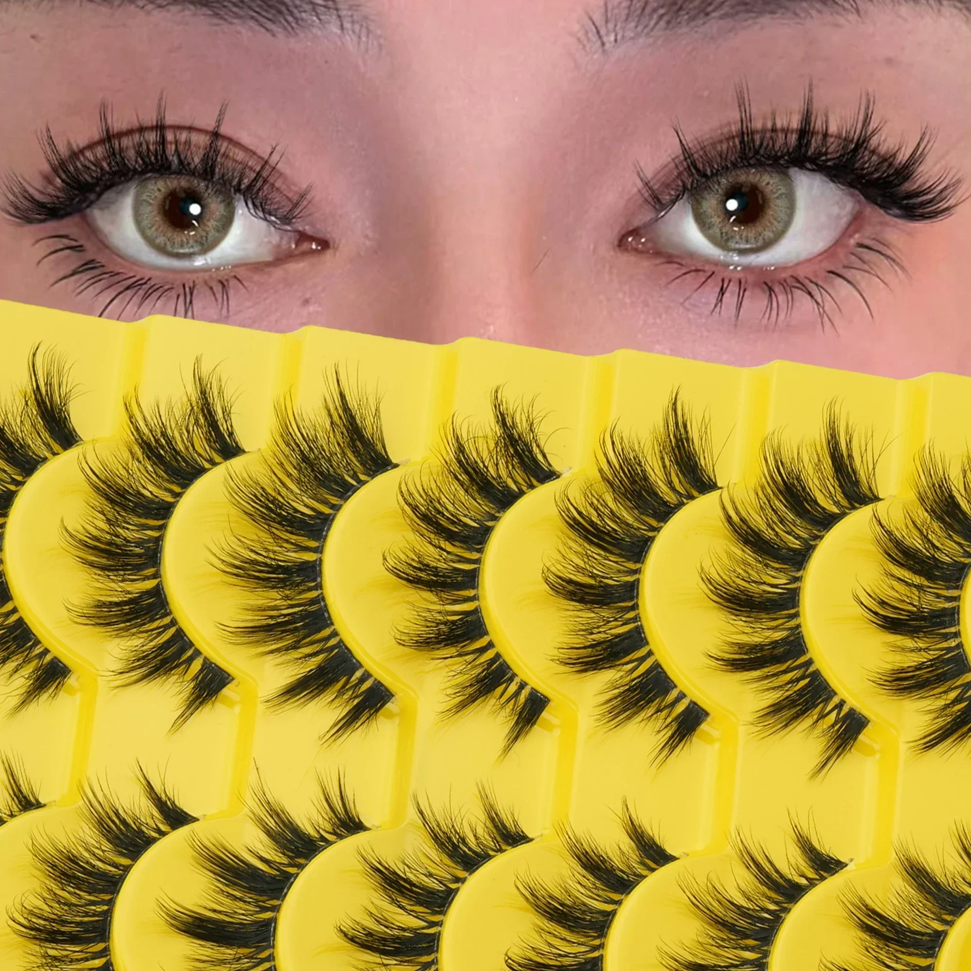 10 Pairs Wet Look Faux Mink Strip Lashes Wispy Spiky Manga Fluffy D Curl Soft Band Reusable False Eyelashes Home & Salon Use