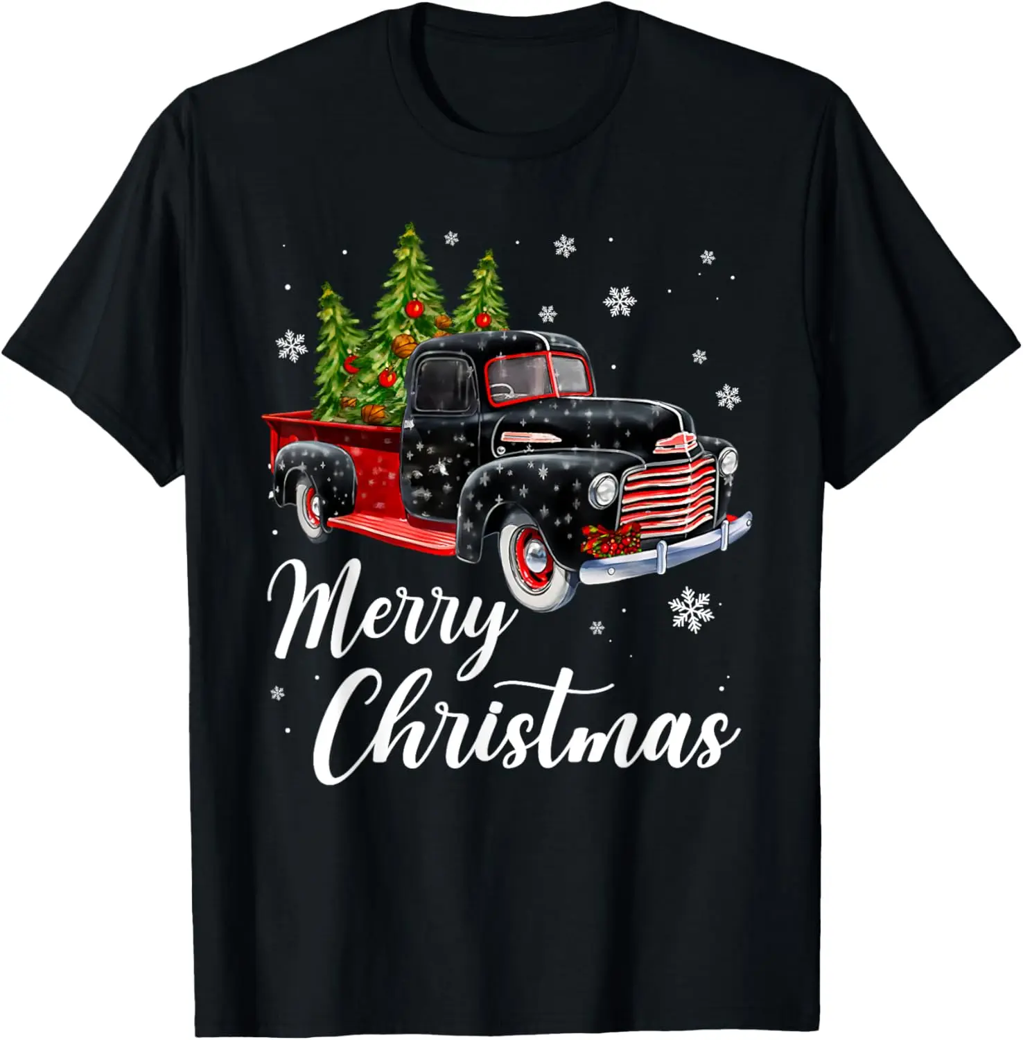 Vintage Wagon Christmas Shirt Tree on Car Xmas red Truck T-Shirt