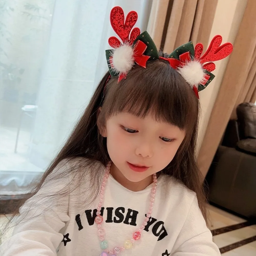 Cute Cartoon Christmas Headband Bowknot Snowflake Deer Ear Hair Loop Hair Accessories Fluffy Xmas Children Headwear