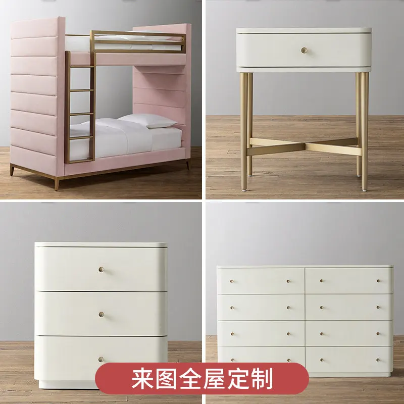 Solid wood bed, bunk bed, high and low bed, American country mother and child  boys and girls, upholstered fabric