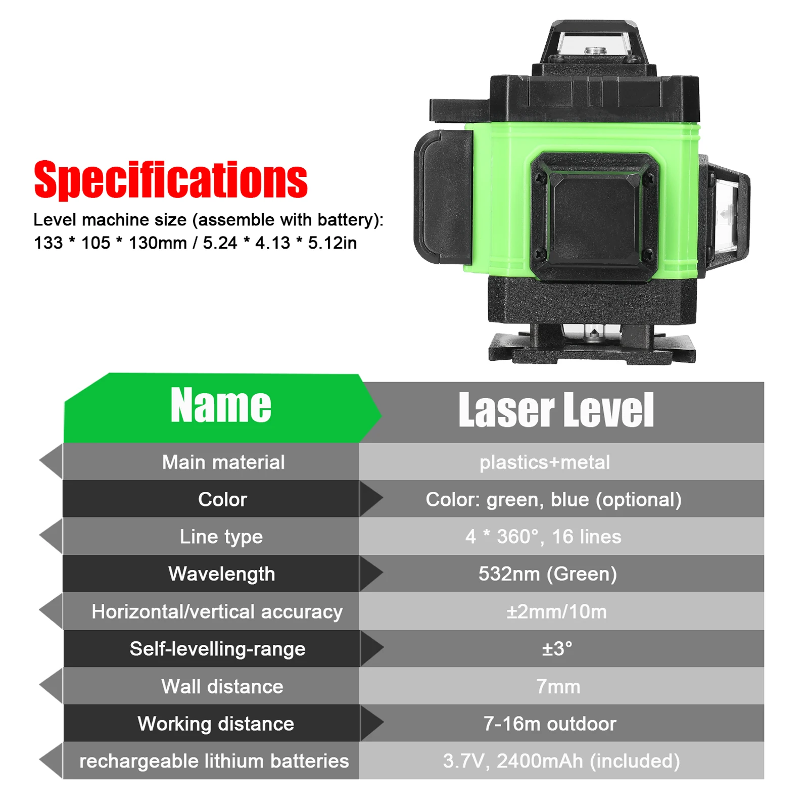 4D 16 Lines Laser Level 360 Self-leveling Machine Rechargeable Lithium Battery Leveling Tool Omnidirectional Ground Wall Sticker