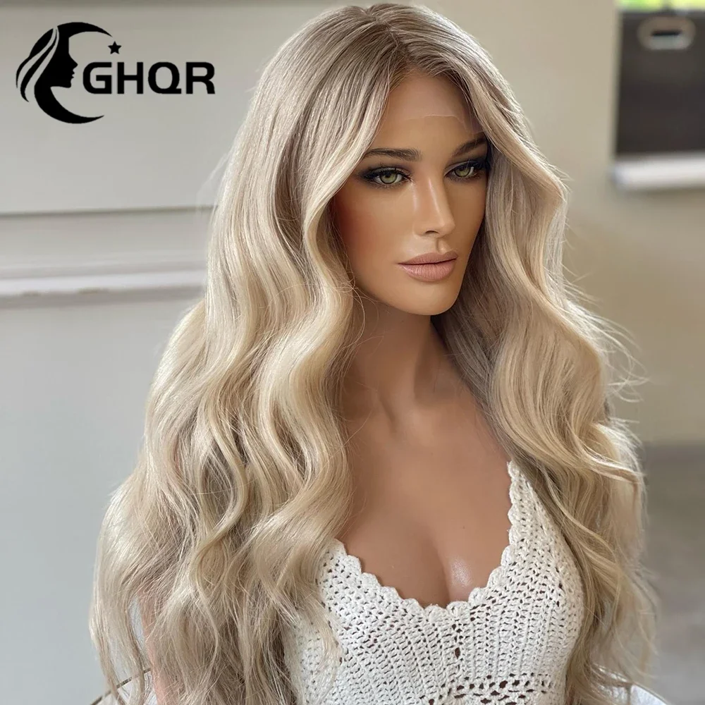 Perruque Lace Front Wig naturelle brésilienne, cheveux humains, 13x6, pre-plucked, sans colle, balayage brun blond