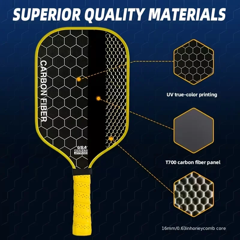 T700 Carbon Fiber Pickleball Paddle Set | 2 Paddles, Carry Bag, Blue Rebound Trainer & Tethered Pickleball image 2