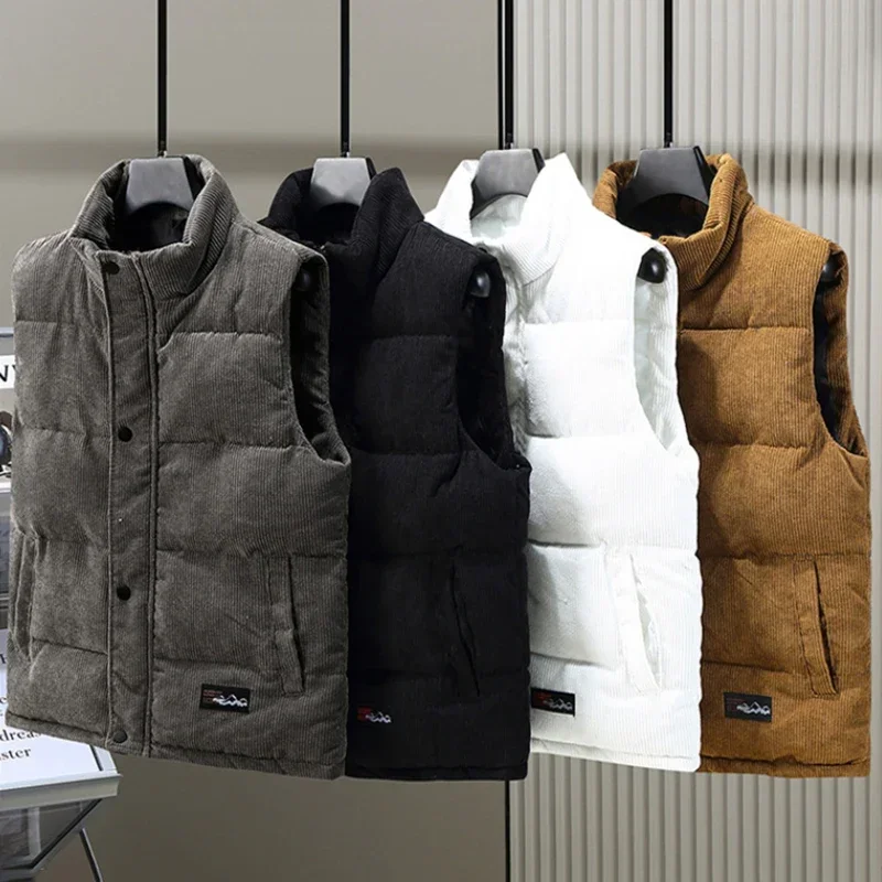 

New Corduroy Winter Fashion Wool Vest Jacket Male Cotton-Padded Vests Coats Men Sleeveless Vest Jackets Warm Waistcoats Clothing