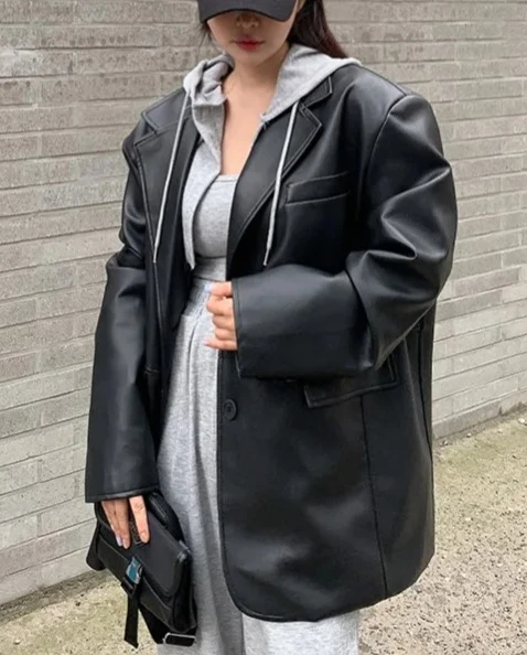 Spring and Autumn New Women's Jacket Loose Casual PU Imitation Leather Jacket